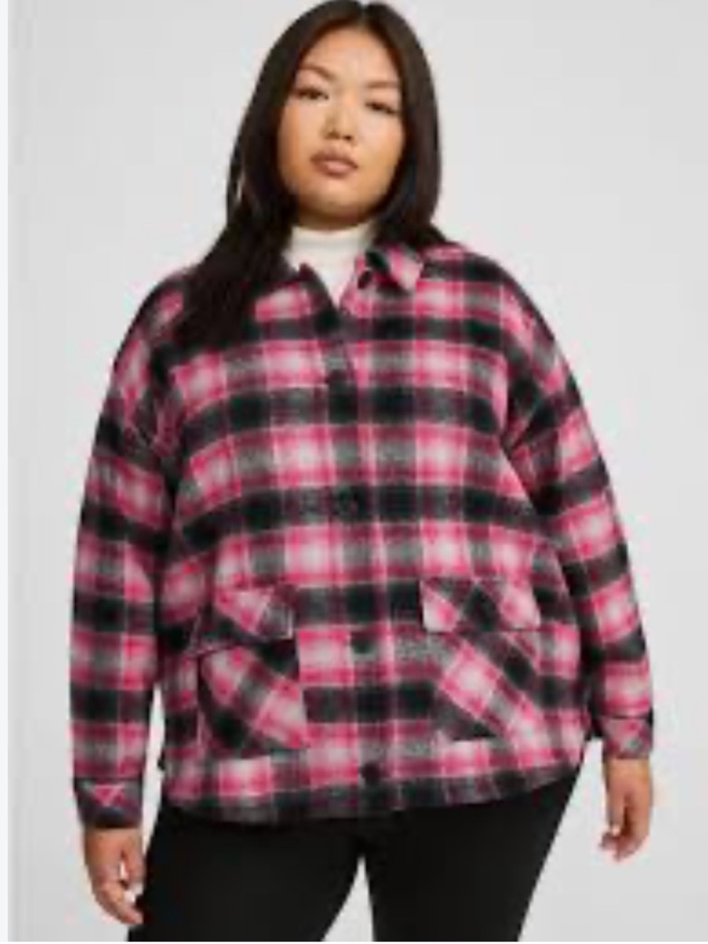 Torrid Pink & Black Plaid Button-Front heavyweight Jacket women’s size 1